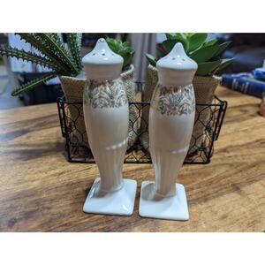 Vintage Ceramic Off White & Gold Deco Style Salt & Pepper Shakers Vintage